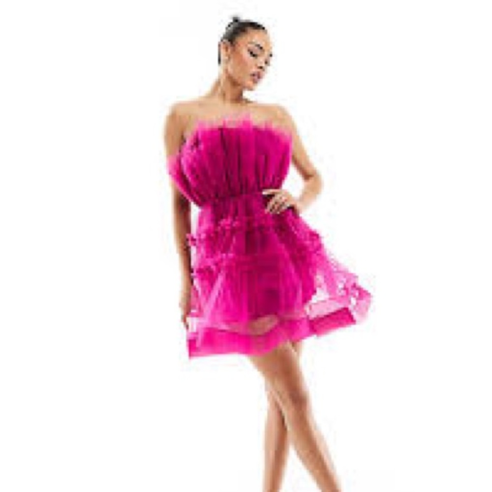 Lace & Beads magenta tulle bandeau mini dress from Uk 12 us 8